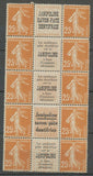Semeuse 25c. Brun-jaune BLOC DE 10 JANIPOLINE, 3 types, rare, Neuf** X1135