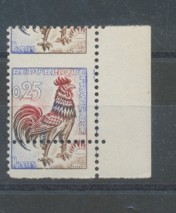 Timbre Coq N°1331 25c N** Superbe piquage à cheval. Signée Baudot. Superbe X1143