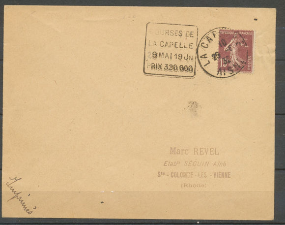 1932 COURSES DE LA CAPELLE 29 MAI-19 JUIN/ Prix 320.000, 15c. semeuse X1179