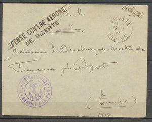 1933, linéaire DEFENSE CONTRE AERONEFS/DE BIZERTE + Cachet Ancre X1197