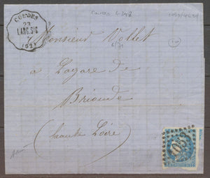 1871 Lettre N°46 GC GC 1053 + Conv Station Coudes LANG-St G PUY DE DOME X1209