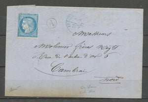 1873 Lettre N°60 Obl GC BLEUS FREJUS + CAD T16 BLEU + BR A : Pujet, TB VAR X1217