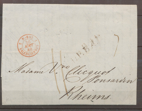 1840 Lettre 3/P-BAS/3/VALENCIENNES, càd rouge sur lettre d'Hambourg n°953 X1227