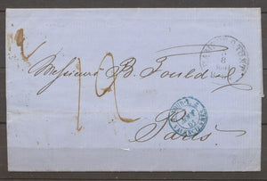 1861 Lettre de Hambourg , càd bleu Tour-T, 2/Valenciennes 2, PARIS PR 3+4 X1234