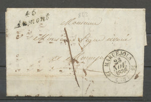 1836 Lettre Cursive 46/Aumont 31 mm + C.12 Marvejols 1 ère date, Superbe. X1235