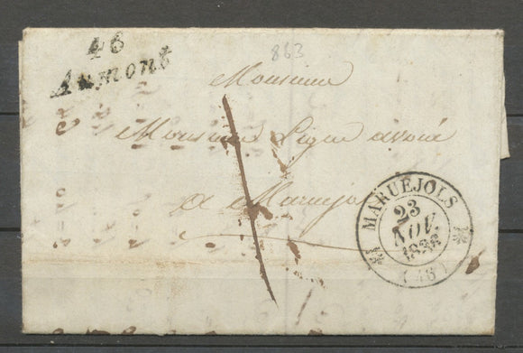 1836 Lettre Cursive 46/Aumont 31 mm + C.12 Marvejols 1 ère date, Superbe. X1235