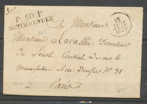 1829 Lettre Marque Linéaire P50P Montierender HAUTE MARNE(50) Ind 15 X1245