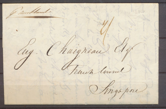 1842 Lettre de Nouvelle-Zélande au Consul Français de Singapour X1285