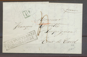 1830 Lettre Marque Pays D'Outremer/Par Collioure Encadré et sans le CàD X1287