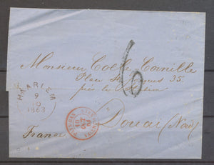 1863 Lettre Cachet Pays-Bas/Valenciennes Càd entrée Rouge Rarissime X1289