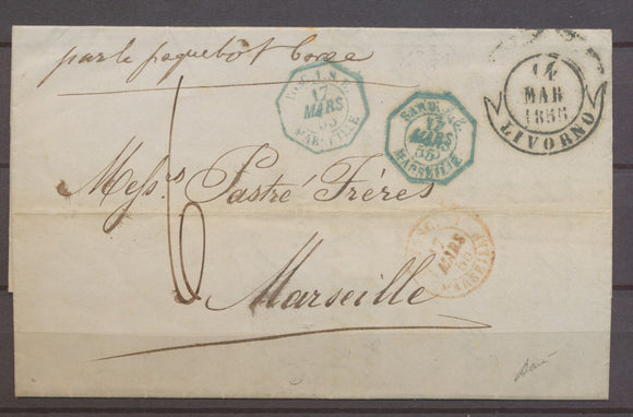 1855 Lettre de Livorno 3 Cachet à Date d'Entrées en France X1290