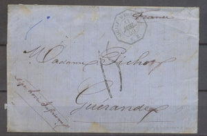 1859 Lettre Cachet Sicile-Marseille/S.E. Octogonal Bleu entrée en France X1291