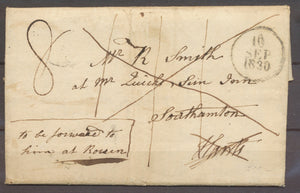 1830 Lettre du 2 Septembre 1830 de Weymouth à Southampton X1295