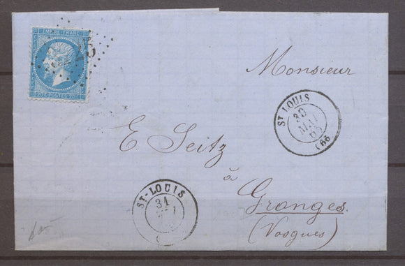 1865 Lettre St-Louis GC sur Timbre Napoléon N°22 + 2 Cachet type 15 X1296