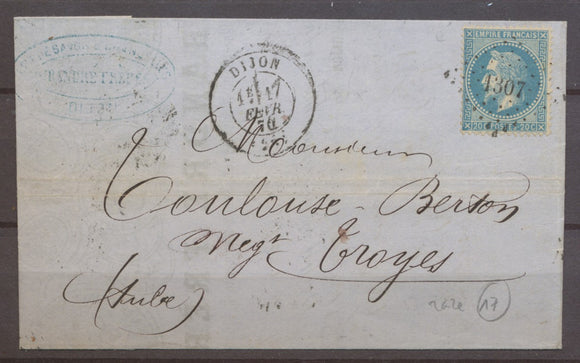 1870 Lettre N°29 obl PC du GC 1307 CAD T17 DIJON. Superbe X1299