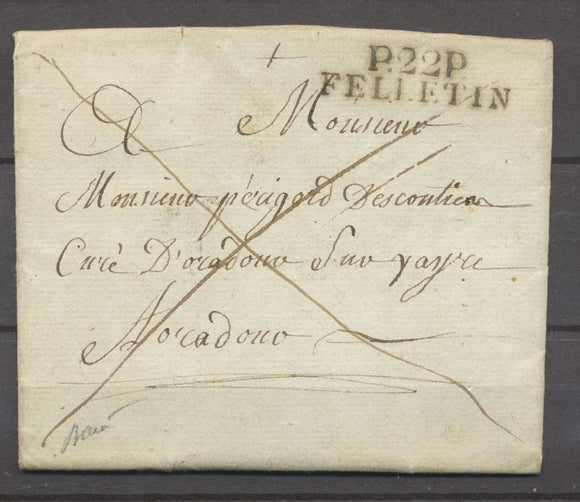 1826 Lettre Marque Linéaire P22P Felletin CREUSE(22). Superbe X1310