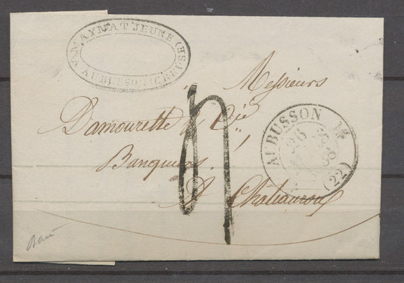 1838 Lettre Aubusson Cachet type 12 Taxe 4 Fabrication locale. X1311