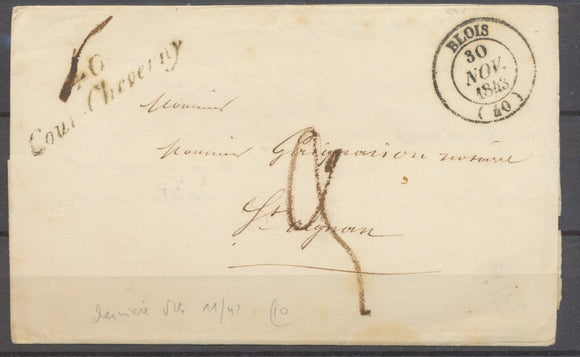 11/1843 Lettre Marque Cursive 40 Cour-Cheverny+ CAD T14 BLOIS (40) X1323