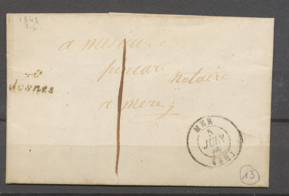 1848 Lettre Marque Cursive 40 Josnes + CAD T15 MER (40) Indice 13 X1324