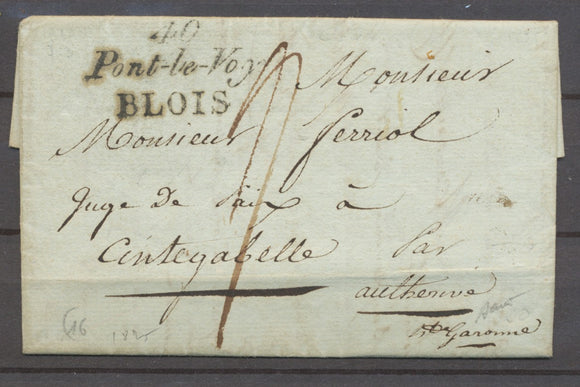1825 Lettre Cursive double 40 Pont-le-Voy/BLOIS Indice 16 X1326