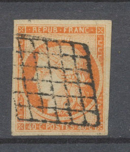 Timbre 40c. Orange N°5 oblitération grille, belle marge. Superbe. X1337