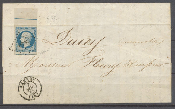 1858 Lettre 25c. Bleu filet encadrement Voisin en bas oblitération PC2650 X1338