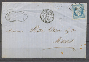 1854 Lettre 20c. Bleu Napoléon N°14 obl HP, CàD Nantes-Boîte/Amb1 X1341