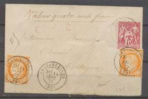 1877 Enveloppe Chargée SAGE + CERES à 1F55 très tardif RARE. X1356