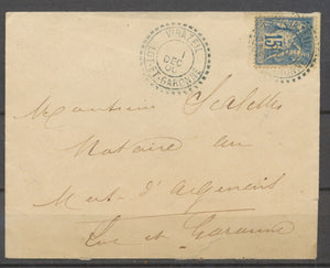 1900 Lettre Cachet Virazeil/Lot-et-Garonne type 84 Bleu. Superbe X1412