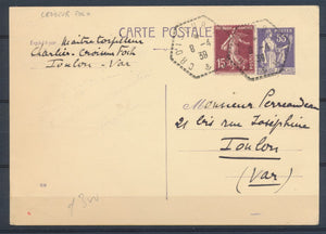 1939 CP Obl. CROISEUR FOCH Cachet à date sur 2 timbres, Superbe X1462