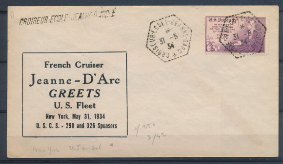 1934 Env. 3c USA Obl. CROISEUR-ECOLE-JEANNE-D'ARC + linéaire, Sup. X1468