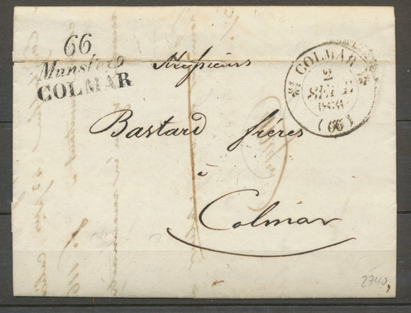 1830 Lettre Cursive 66/Munster/COLMAR + T12 Colmar HAUT-RHIN(66) X1503