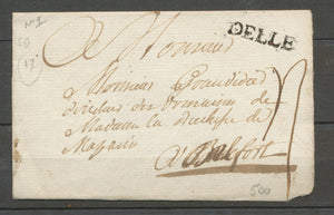 1763-91 Lettre Marque DELLE Lenain N°1 HAUT-RHIN(66). Superbe X1541