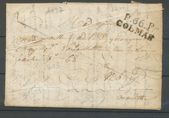 1827 Lettre Marque Linéaire P66P, P plus haut Colmar HAUT-RHIN(66) X1549