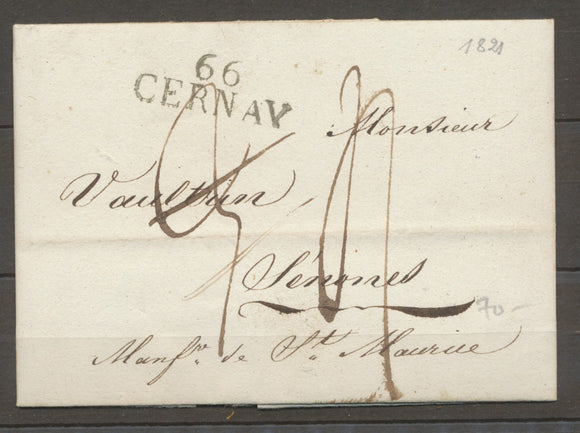 1821 Lettre Marque 66 CERNAY 31*11mm Indice 7 HAUT-RHIN(66) X1554