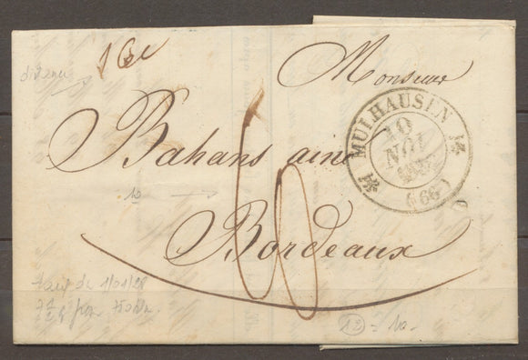 1839 lettre CAD T12 Mulhausen HAUT-RHIN(66) Sup X1577