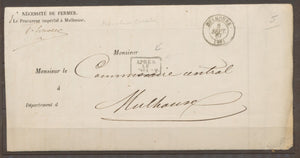 1867 Lettre en Franchise locale Le procureur impérial Mulhouse X1589