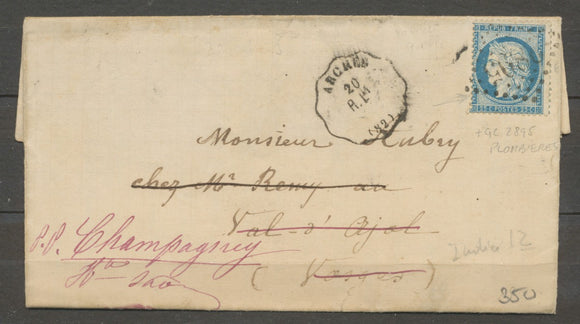 1873 Lettre N°60 Obl. Convoyeur ARCHES R.EP + GC2895 VOSGES(82) TB. X1643