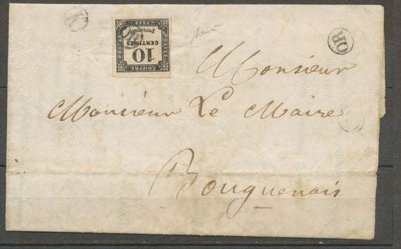 1861 Lettre Taxe Typo 10c noir Obl OR BOURGUENAIS en LOCAL RRR X1764