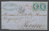 1869 Lettre à 40c 2*N°29 Pour Rome + TAXE manus + AFFR. INSUFF./P24 X1814