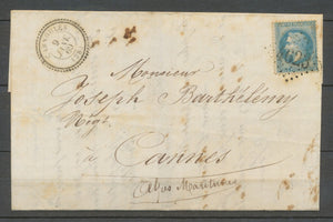 1869 Lettre N°29 GC 4623 Carnoules VAR (78) CàD type 22 Ind 16 cote 170€ X1908