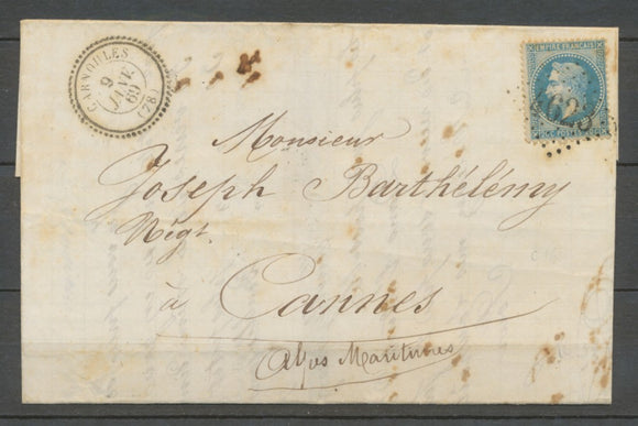 1869 Lettre N°29 GC 4623 Carnoules VAR (78) CàD type 22 Ind 16 cote 170€ X1908