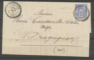 1876 Lettre SAGE N°78 Carnoules VAR (78) CàD type 24 Perlé Ind 17 X1910