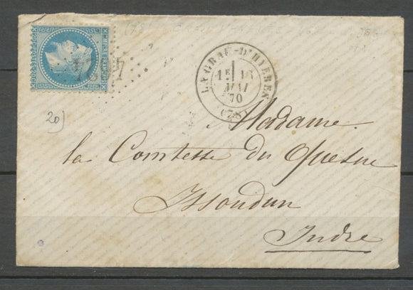 1870 enveloppe N°29 GC 4624 La Crau-D'Hyeres VAR(78) Ind 8 cote 45€ X1925