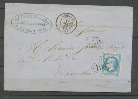 1869 Lettre N°29 GC 1067 Cogolin VAR(78) Ind 5 cote 20€ X1935