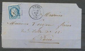1874 Lettre N°60 Touché en bas GC 4494 Bormes VAR(78) Ind 10 cote 60€ X1945