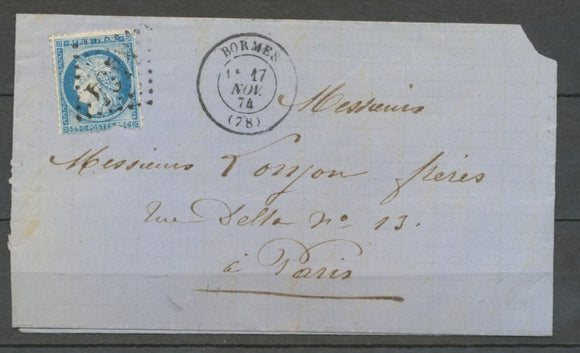 1874 Lettre N°60 Touché en bas GC 4494 Bormes VAR(78) Ind 10 cote 60€ X1945