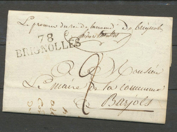 1819 Lettre Marque Linéaire 78 Brignolles VAR(78) 44*12 + sceau au dos X1989