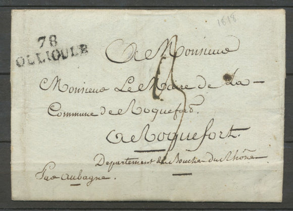 1818 Lettre Marque Linéaire 78 Ollioule en Noir VAR(78)  31*10mm. X2005