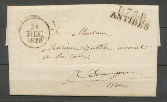 1828 Lettre Marque Linéaire P78P Antibes en Noir VAR(78)  31*11mm X2011